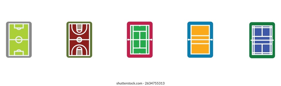 collection of sports fields. soccer field. basketball. volleyball. tennis and badminton.