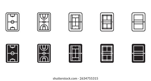 collection of sports fields. soccer field. basketball. volleyball. tennis and badminton.