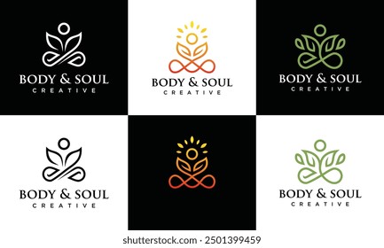 collection of sports flower yoga vector logo designs. body and soul vector logo design set	