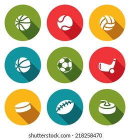 Collection of sports symbols on a colored background