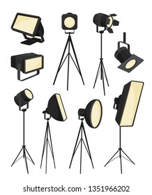 Collection of spotlight on white background. Vector illustration.