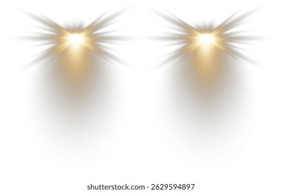 Collection of spotlights arranged in symmetrical lighting design. Stage lights shine vertically, highlighting dramatic show moments. Bright white beams cut through atmospheric haze effects. 