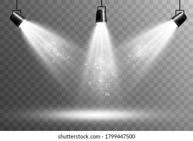 
Collection of spotlights on a transparent background. Lighting equipment for highlighting various events and places.