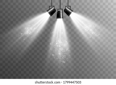 
Collection of spotlights on a transparent background. Lighting equipment for highlighting various events and places.