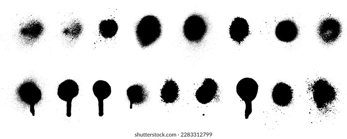 A collection of spray paint brush, splatter patterns, texture, ink drop on vector.