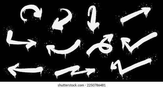 colección de graffiti pintado con Spray Arrow en blanco sobre negro. aislado en el fondo negro. ilustración vectorial