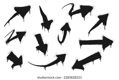 collection of Spray painted graffiti Arrow in black over white. arrow direction drip symbol. isolated on white background. vector illustration