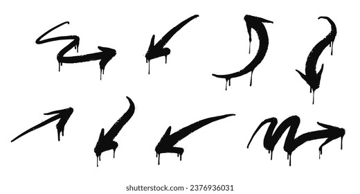 collection of Spray painted graffiti Arrow in black over white. arrow direction drip symbol. isolated on white background. vector illustration