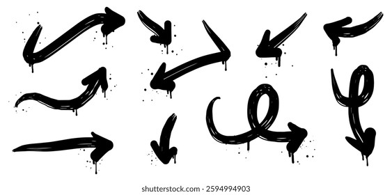 collection of Spray painted graffiti Arrow in black over white. isolated on white background. vector illustration