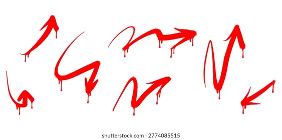 collection of Spray painted graffiti Arrow in red over white. arrow direction drip symbol. isolated on white background. vector illustration