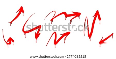collection of Spray painted graffiti Arrow in red over white. arrow direction drip symbol. isolated on white background. vector illustration