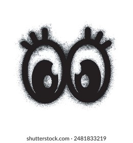 collection of Spray painted graffiti cartoon eyeball signs in black on white. Cartoon eyeball symbol. isolated on white background. vector illustration