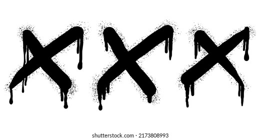 collection of Spray painted graffiti check mark in black over white. X symbol. isolated on white background. vector illustration