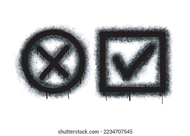 colección de la marca de verificación de graffiti pintado con spray en blanco y negro. símbolo X. aislado de fondo blanco. ilustración vectorial