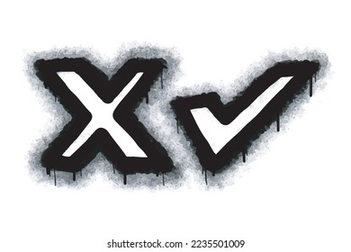 colección de la marca de verificación de graffiti pintado con spray en blanco y negro. símbolo X. aislado de fondo blanco. ilustración vectorial