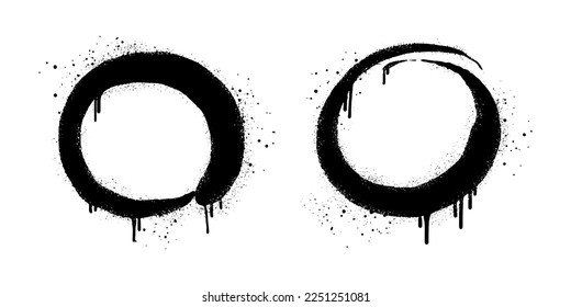 collection of Spray painted graffiti circle sign in black over white. design element drip symbol.  isolated on white background. vector illustration