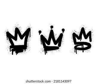 collection of Spray painted graffiti crown sign in black over white. Crown drip symbol. isolated on white background. vector illustration