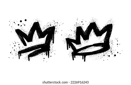 collection of Spray painted graffiti crown sign in black over white. Crown drip symbol. isolated on white background. vector illustration