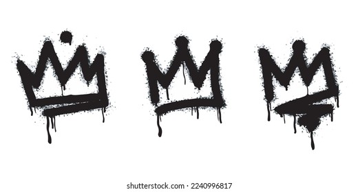 collection of Spray painted graffiti crown sign in black over white. Crown drip symbol. isolated on white background. vector illustration
