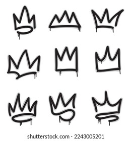 collection of Spray painted graffiti crown sign in black over white. Crown drip symbol. isolated on white background. vector illustration