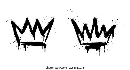 collection of Spray painted graffiti crown sign in black over white. Crown drip symbol. isolated on white background. vector illustration