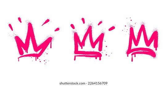 collection of Spray painted graffiti crown sign in pink colour. Crown drip symbol. isolated on white background. vector illustration