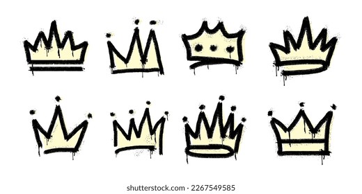 collection of spray painted graffiti crown sign in black over white. Crown drip symbol. isolated on white background. vector illustration