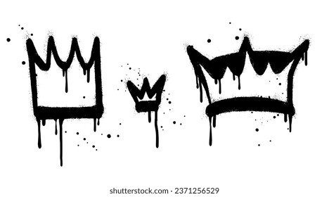 collection of Spray painted graffiti crown sign in black over white. Crown drip symbol. isolated on white background. vector illustration