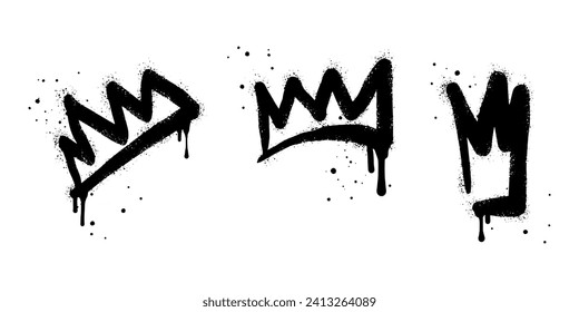 collection of Spray painted graffiti crown sign in black over white. Crown drip symbol. isolated on white background. vector illustration