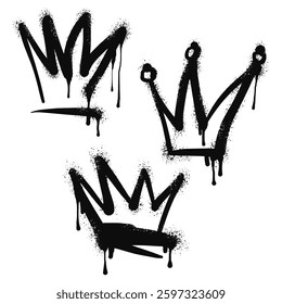 collection of Spray painted graffiti crown sign in black over white. Crown drip symbol. isolated on white background. vector illustration