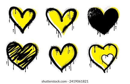 collection of spray painted graffiti heart sign. heart drip symbol. isolated on white background. vector illustration