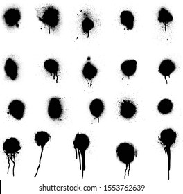 Collection of spray stain. Grungy spatter paint spray vector.