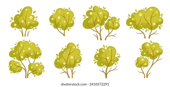 Sammlung von Frühling, blühende grüne Büsche.Vektorgrafik.