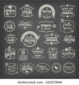 Collection Of Spring Calligraphic And Typographic Vintage Design Elements (White Word Art On Blackboard)