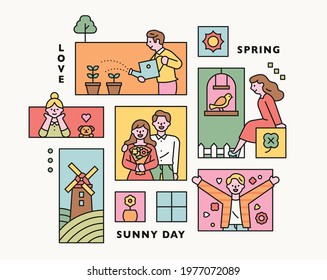 Collection of spring collage illustrations. flat design vector minimal style.