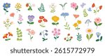 Collection of spring colorful flower elements vector. Set floral of wildflower, leaf branch, foliage on white background. Hand drawn blossom illustration for decor, easter, thanksgiving, clipart.