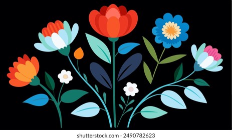 Collection of spring colorful flower elements vector. Set floral of wildflower, leaf branch, foliage on white background. Hand drawn blossom illustration for decor, easter, thanksgiving, clipart.