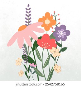 Sammlung von Frühling bunte Blumenelemente Vektor. Set Blumen von Wildblumen, Blatt Zweig. Handgezeichnete Blütengrafik für Dekor, Ostern, Aufkleber, Clipart, Druck.