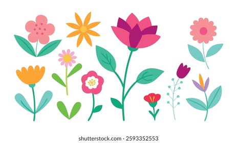 Collection of Spring colorful Flower elements vector