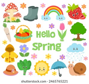 Collection of spring elements vectors and illustrations