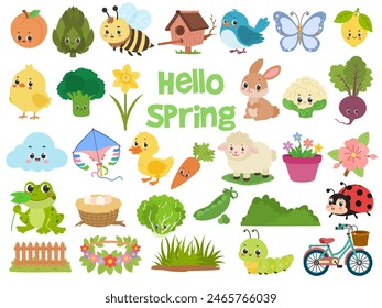 Collection of spring elements vectors and illustrations