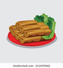 Collection of Spring Roll illustrations in Chinese New Year, vector, gray background.