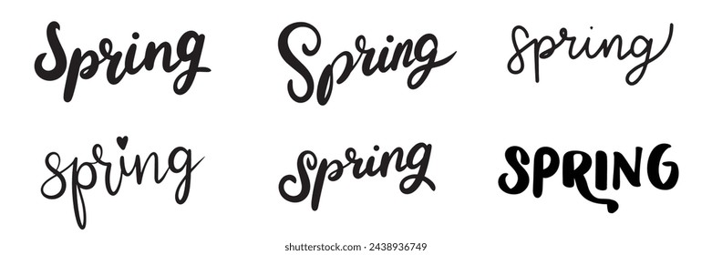 Colección de banner de texto de primavera aislado sobre fondo transparente. Dibujado a mano vector arte