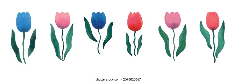 Collection of spring tulip flowers. Watercolor illustration. Vector illustration