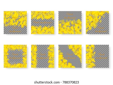 Collection of square backgrounds with translucent dew. Festive backdrop with drops of water and place for text.