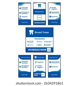 A collection of square banner templates for promoting dental services, suitable for social media posts and online advertisements.