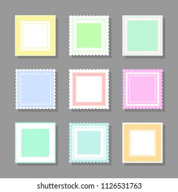 Collection of square cute frames. It are filled with a pattern in polka dots and also decorated with frills. Suitable for girls and children. 