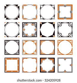 Collection of Square Decorative Border Frames with Clear Background. Ideal for vintage label designs.