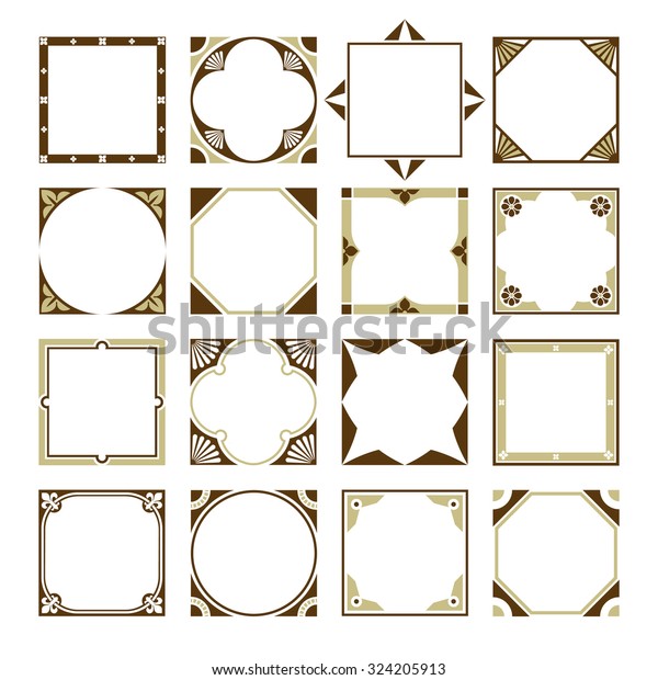 透明な背景に四角い飾り枠のコレクション ビンテージラベルデザインに最適 のベクター画像素材 ロイヤリティフリー