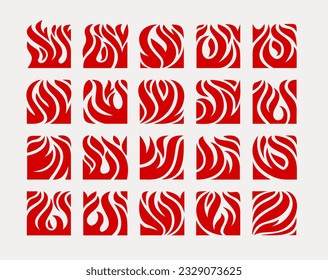 Collection of square fire smoke logo design. Simple box flame logo branding set.